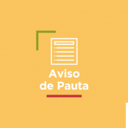 Aviso de pauta. Arte com a cor amarela e o texto "Aviso de pauta no centro".